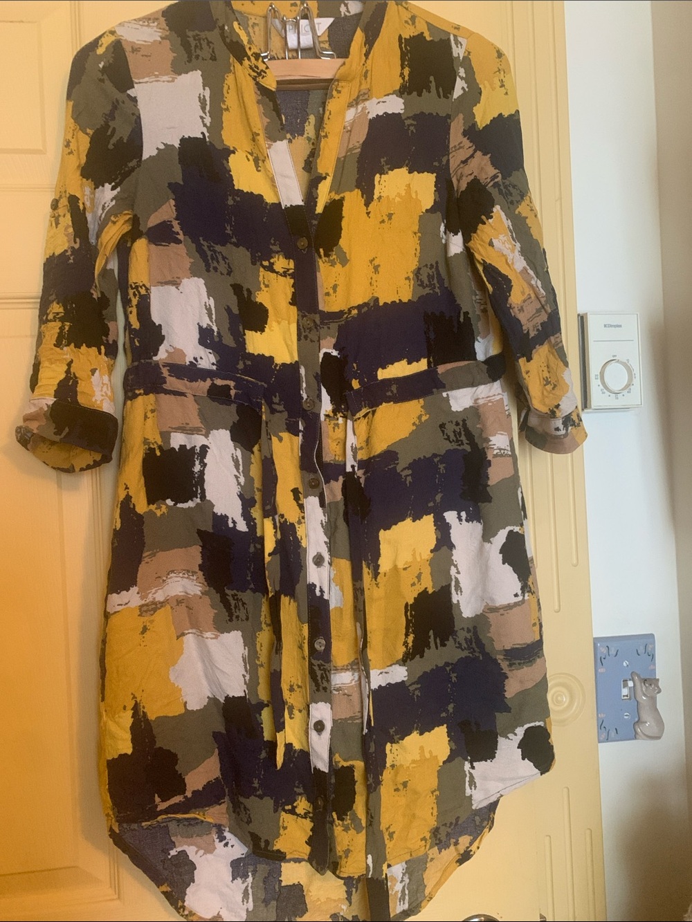 Apricot Colourblock Button Up Shirt Dress Causal Artsy Tie Waist High Low